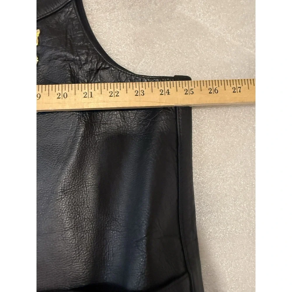 FMC‎ Genuine Leather Biker Vest Size 50 Black Embroidered Veteran's Pins